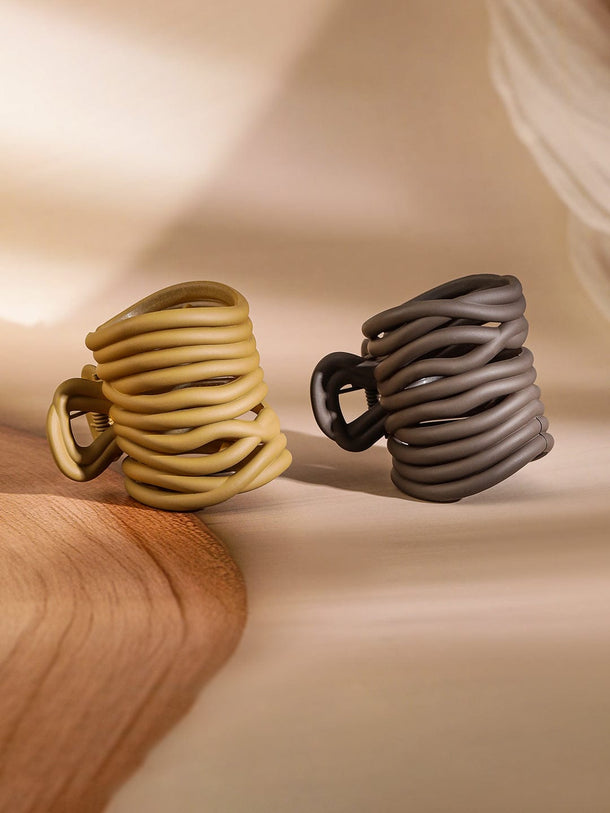Rubans Matte Brown & Taupe Spiral Hair Claw Clip Set of 2 for Stylish & Secure Hold Hair Accessory
