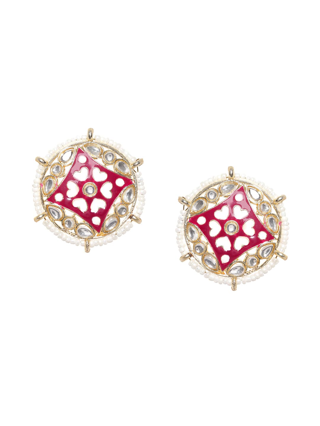 Rubans Meenakari Rani Pink Earrings with Small White Beads Earrings