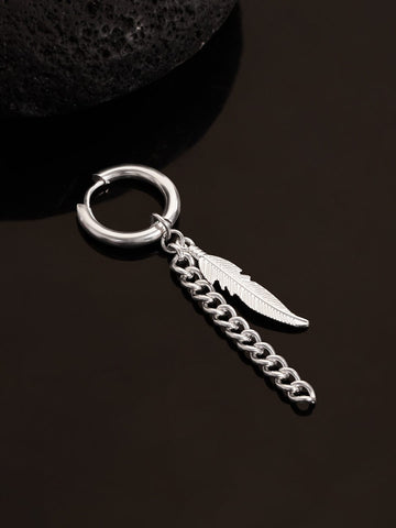 Rubans Men's Stainless Steel Silver-Plated Tarnish-Free Waterproof Feather Chain Earring Earrings
