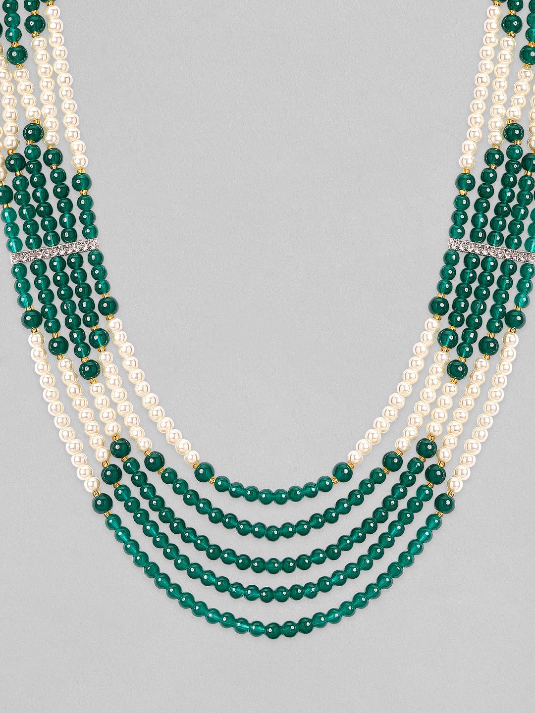 Rubans Mens Green & White Beaded Layered Necklace. Chain & Necklaces