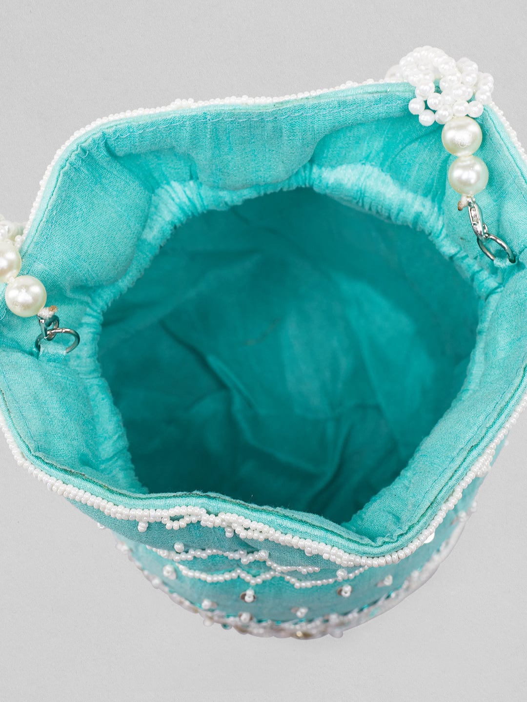 Rubans Mint Coloured Potli Bag With Golden And White Embroided Design. Handbag & Wallet Accessories