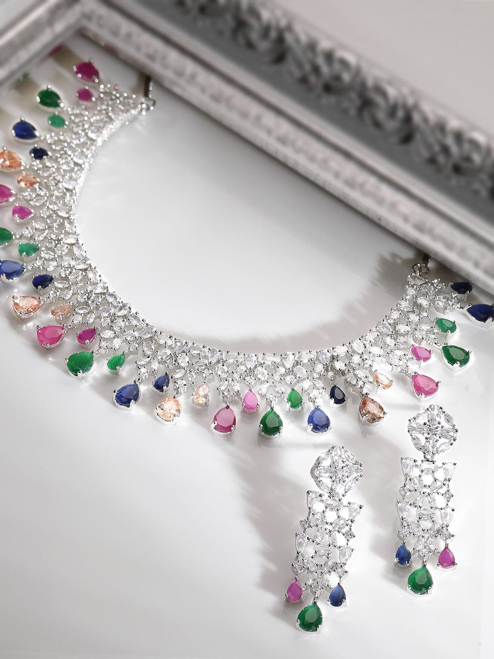 Rubans Multi color Zircon Studded Jewellery Set Necklaces, Necklace Sets, Chains & Mangalsutra