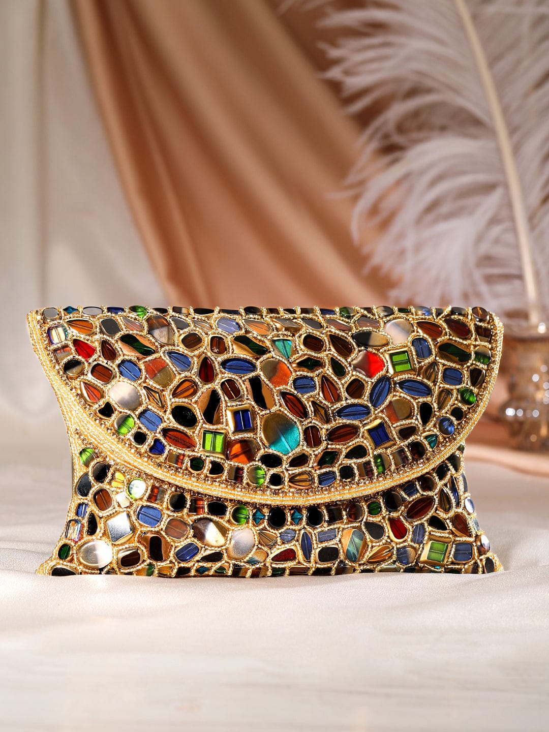 Light Gold Floral Crystal Bag | Pure Crystal Handwork | Premium Quality Bag | Party Bridal Wedding Bag | Elegant Evening Bag / Clutch Bag
