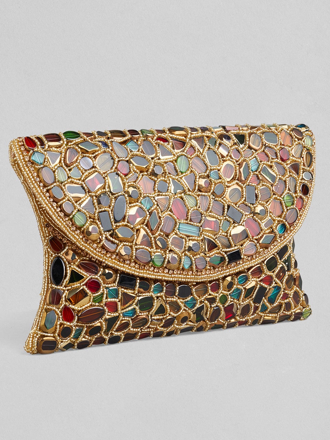 Shop Rubans Multicolour Stone Studded Bag Golden Embroided Design. Rubans