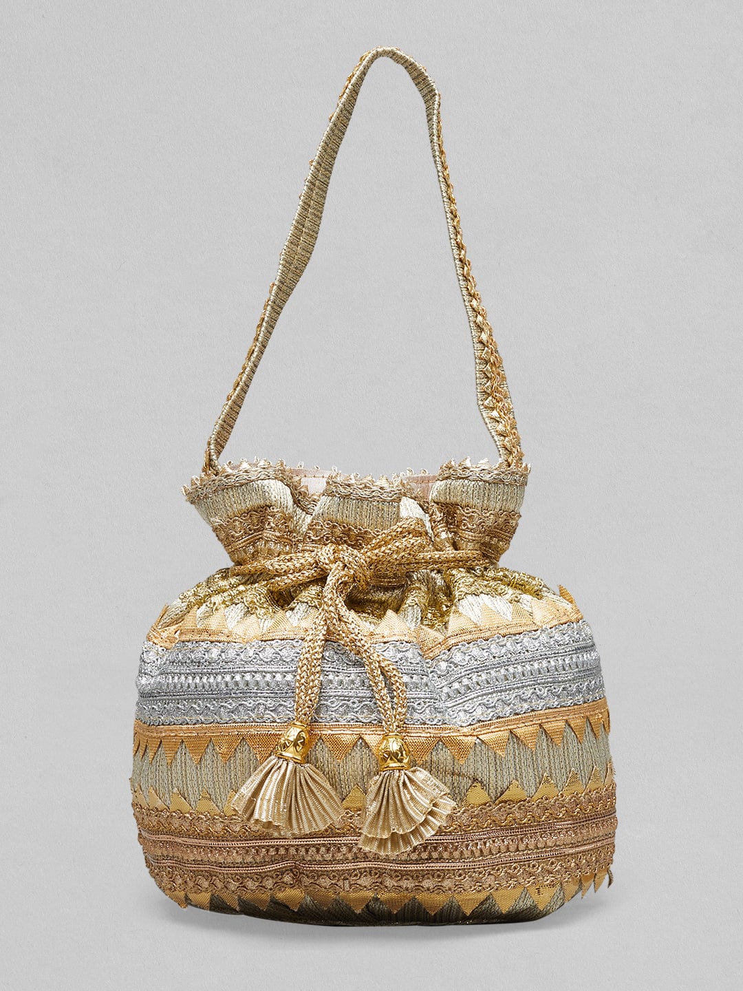 Basic Beach Cream Beaded Bucket Bag