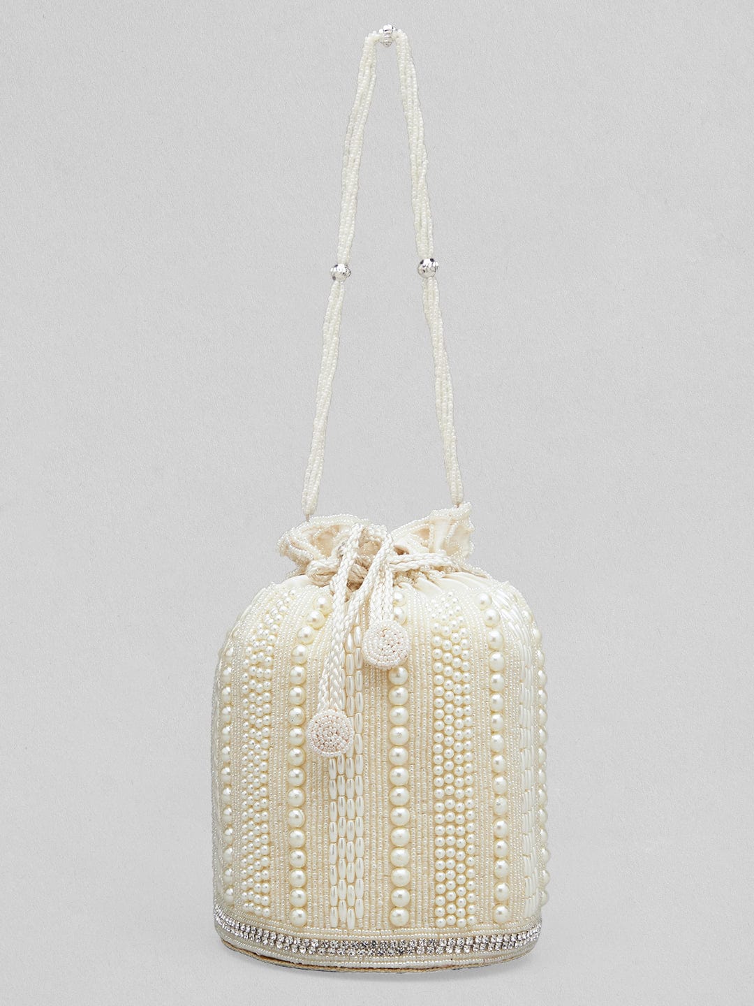 Rubans Off White Colour Potli Bag With Studded With Pearls Design. Handbag & Wallet Accessories