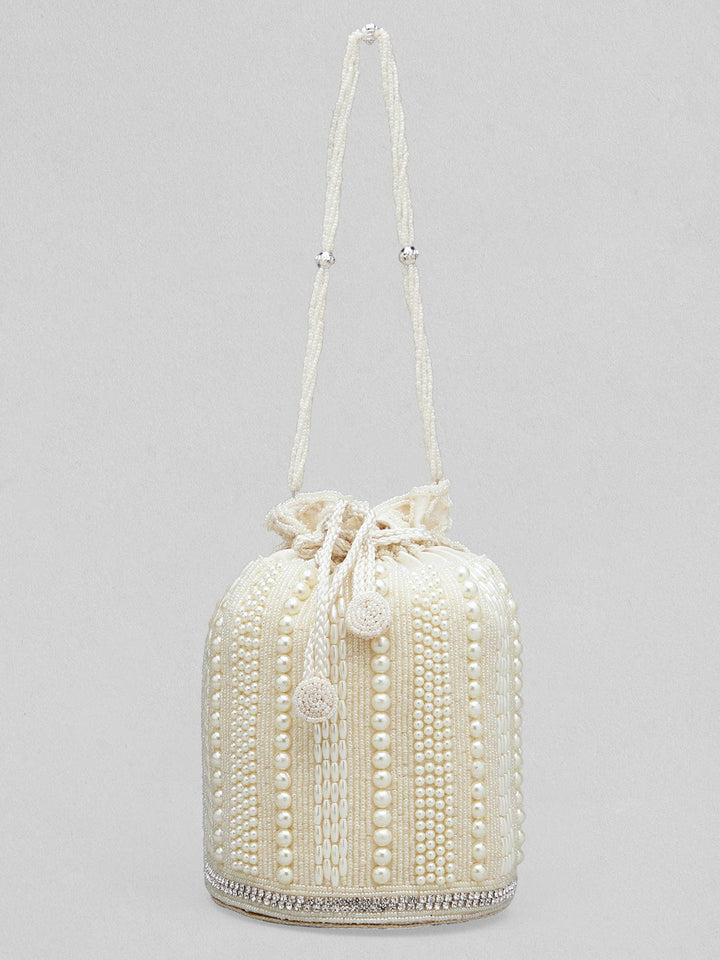 Rubans Off White Colour Potli Bag With Studded With Pearls Design. Handbag & Wallet Accessories