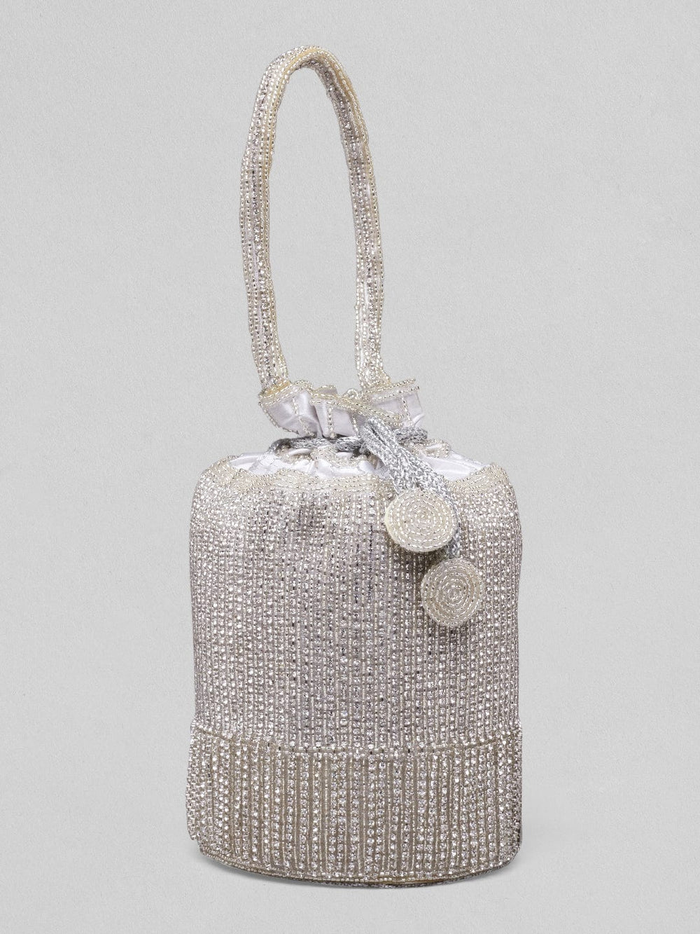 Rubans Off White Coloured Potli Bag With Embroided Design And Pearls. Handbag & Wallet Accessories