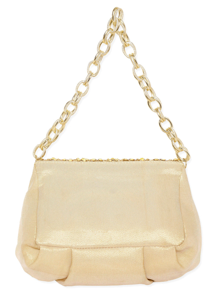 Rubans Opulent Allure Golden Handbag with Beaded Embellishments Handbag, Wallet Accessories & Clutches
