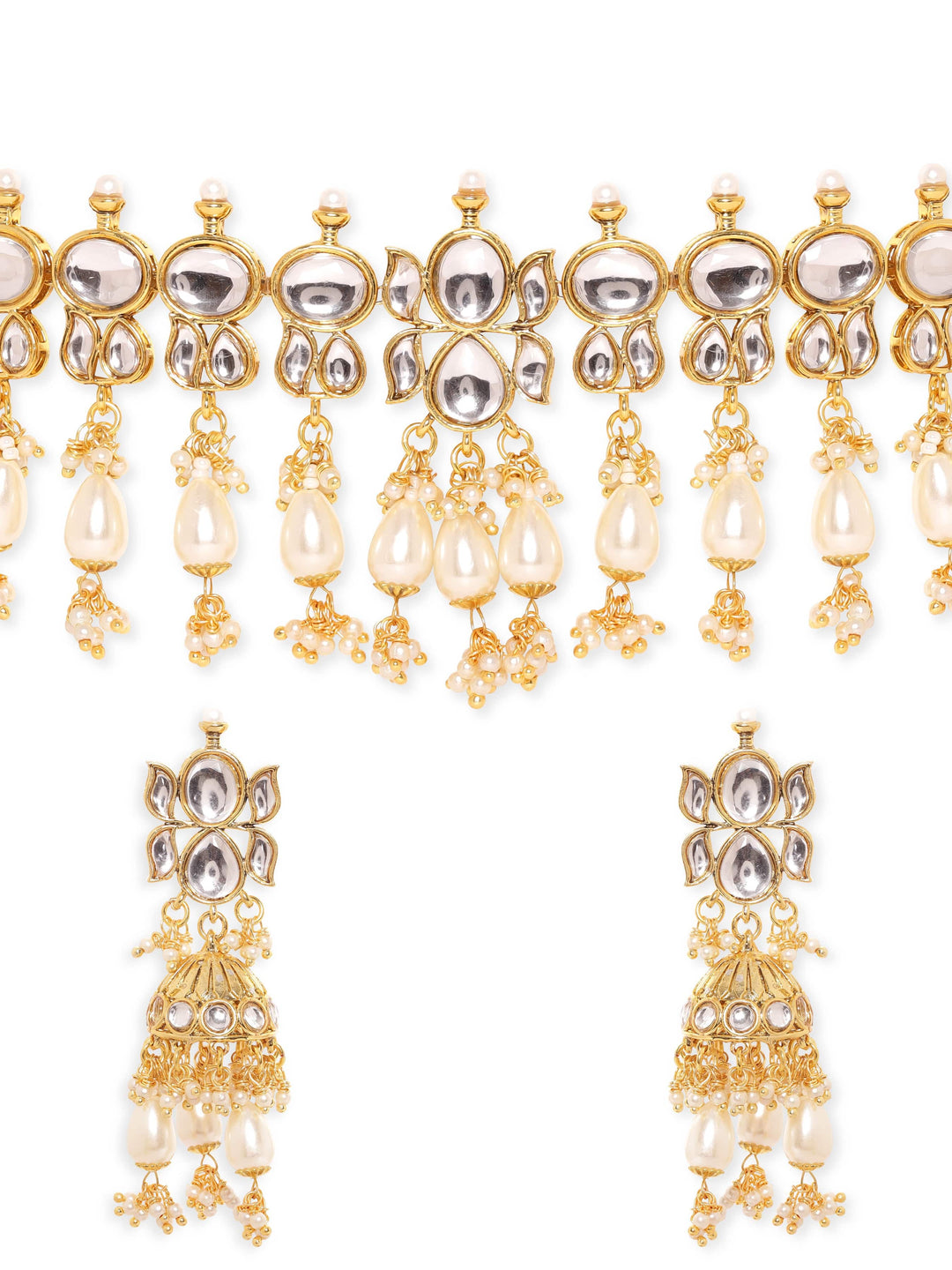 Rubans Opulent Opulence 22K Gold Plated Kundan pearl beaded Choker jewelry Set Jewellery Sets