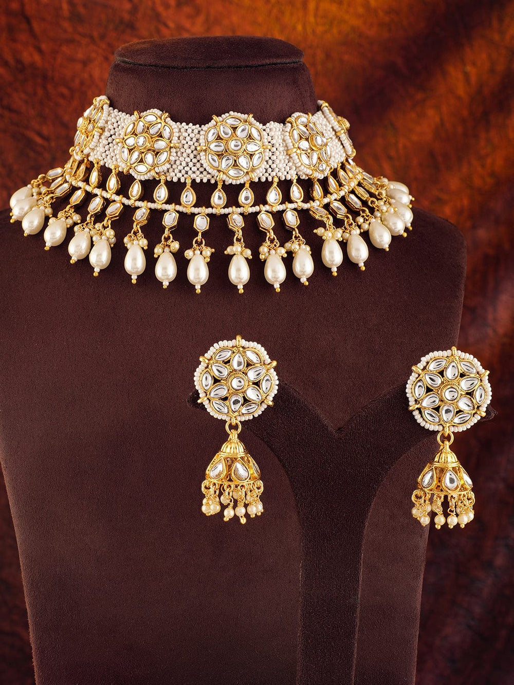 Rubans Opulent Reverie 22K Gold Plated Kundan and Pearl beaded Choker jewelry Set Necklaces, Necklace Sets, Chains & Mangalsutra