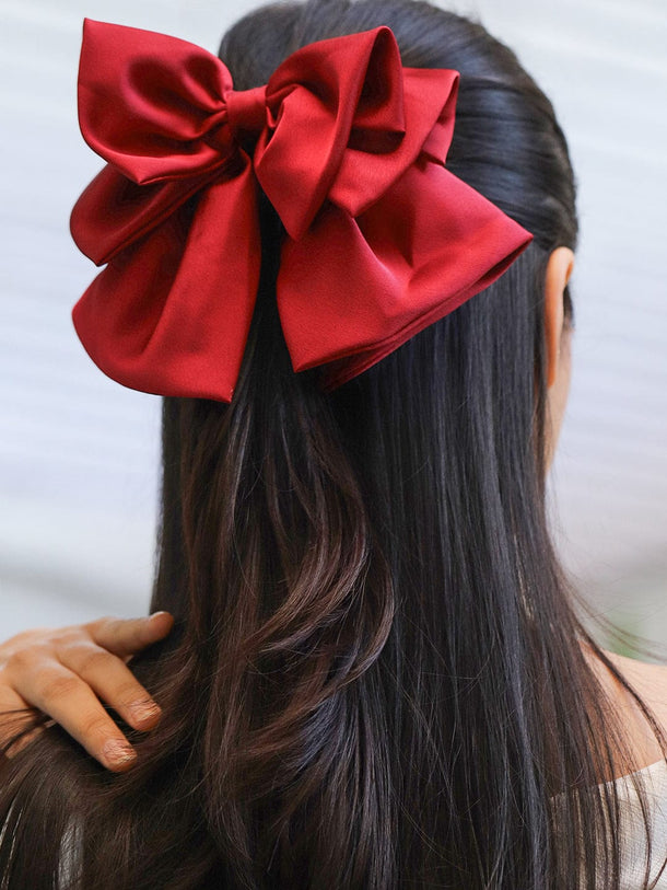 Rubans Oversized Red Satin Bow Hair Clip â€“ Statement Accessory for Chic Hairstyles Hair Accessory