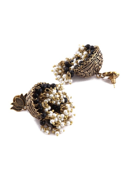 Rubans oxidised gold toned lotus contemporary jhumka earrings Earrings