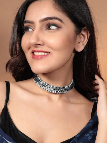 Rubans Oxidised Silver-Plated Antique Choker Necklace Necklace and Chains