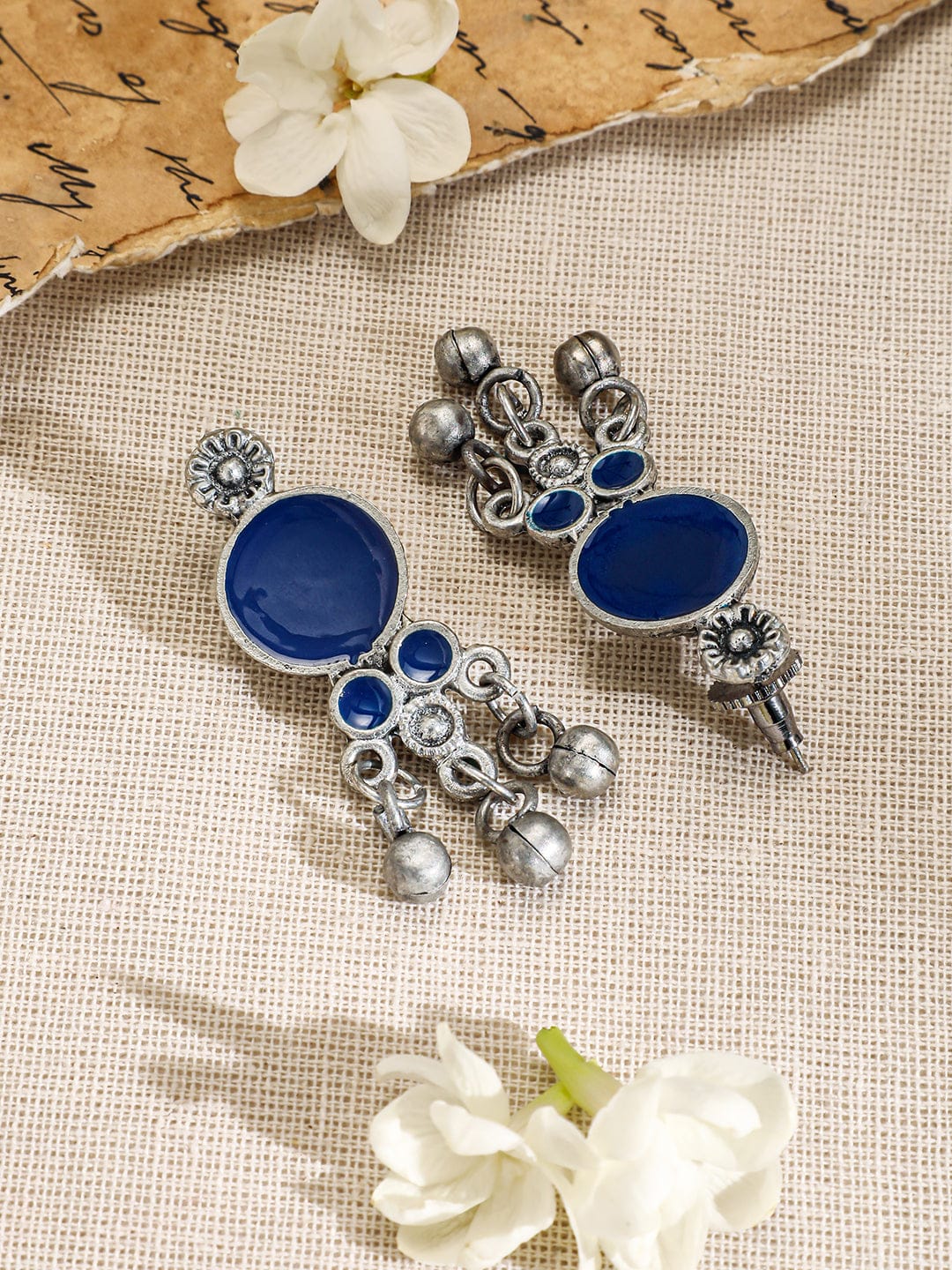 Rubans Oxidised Silver-Plated Choker Necklace Set with Vibrant Blue, Red & Turquoise Accents Jewellery Set