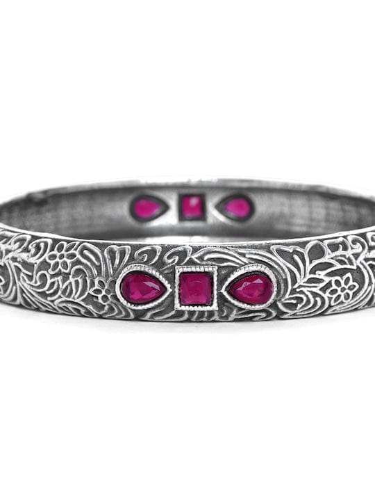 Rubans Oxidised Silver Plated Handcrafted Pink Stone Filigree Bangle Bangles & Bracelets