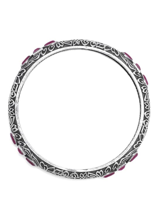 Rubans Oxidised Silver Plated Handcrafted Pink Stone Filigree Bangle Bangles & Bracelets