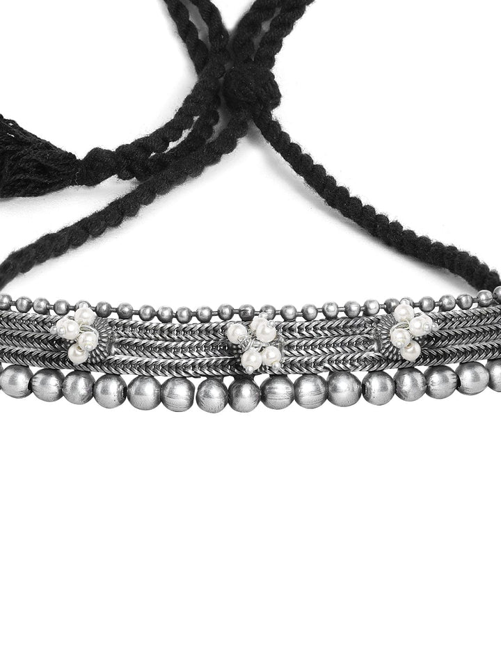 Rubans Oxidised Silver Plated Handcrafted White Pearl Filigree Necklace Chain & Necklaces