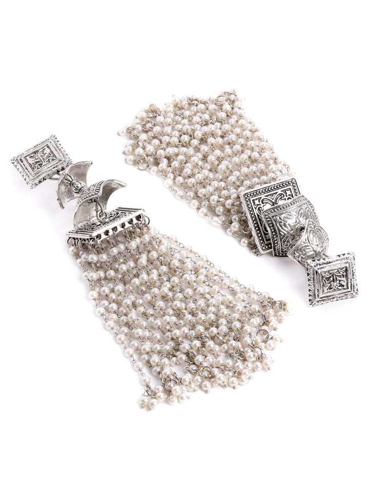 Rubans Oxidised Silver Plated Handcrafted White Pearls Jhumka Earrings Earrings