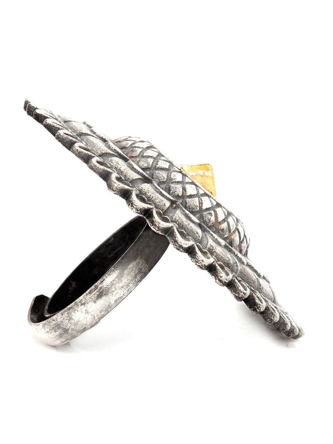 Rubans Oxidised Silver Plated Statement Finger Ring Rings