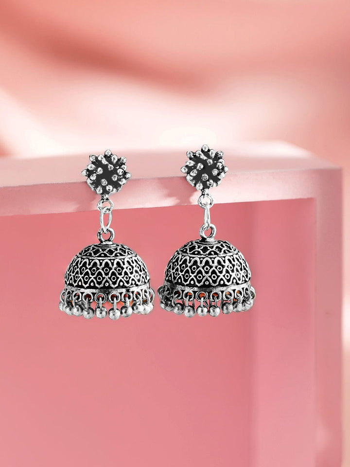 Rubans Oxidised Silver-Plated Traditional Jhumka Earrings Jhumka Earrings