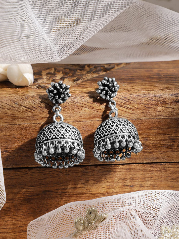 Rubans Oxidised Silver-Plated Traditional Jhumka Earrings Jhumka Earrings