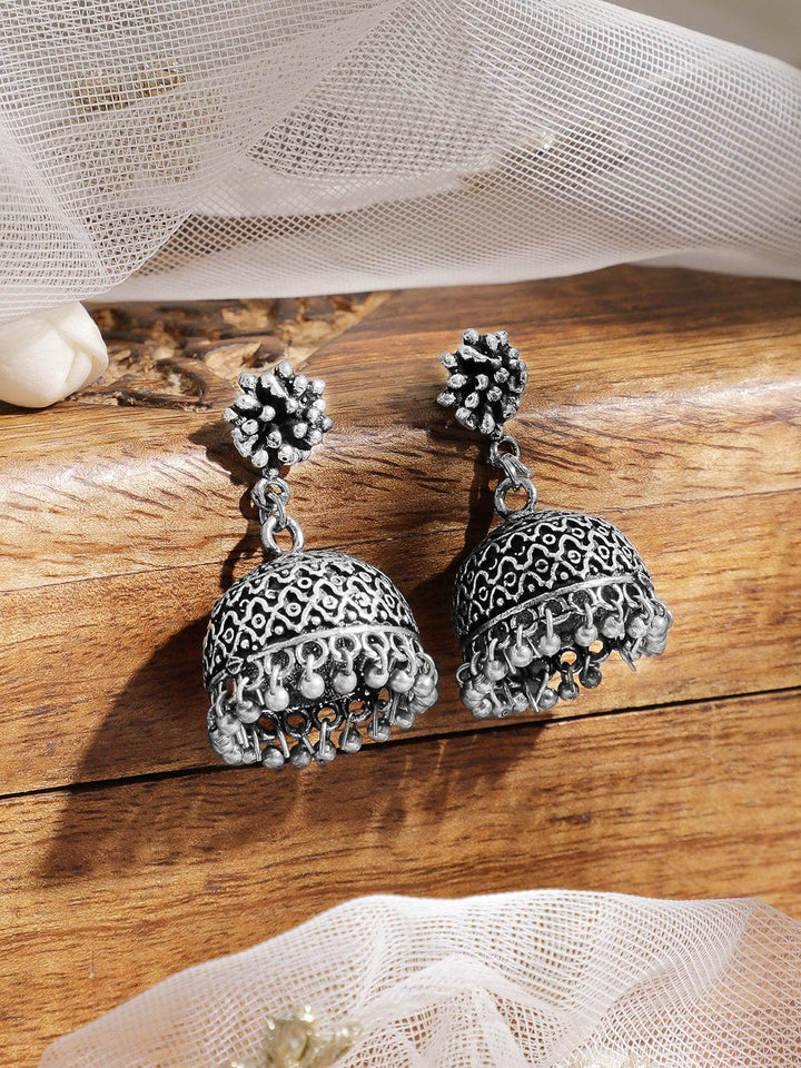 Rubans Oxidised Silver-Plated Traditional Jhumka Earrings Jhumka Earrings