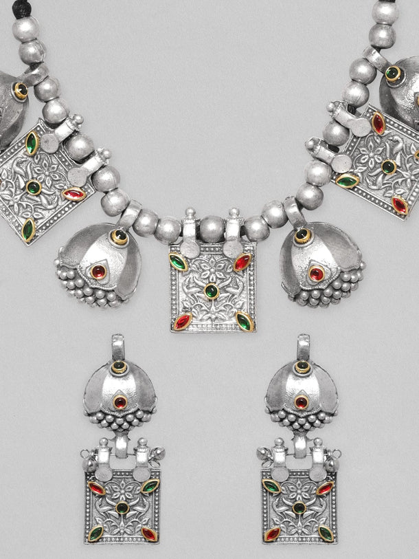 Rubans Oxidised Women Silver-Plated Kundan-Studded Jewellery Set Jewellery Sets