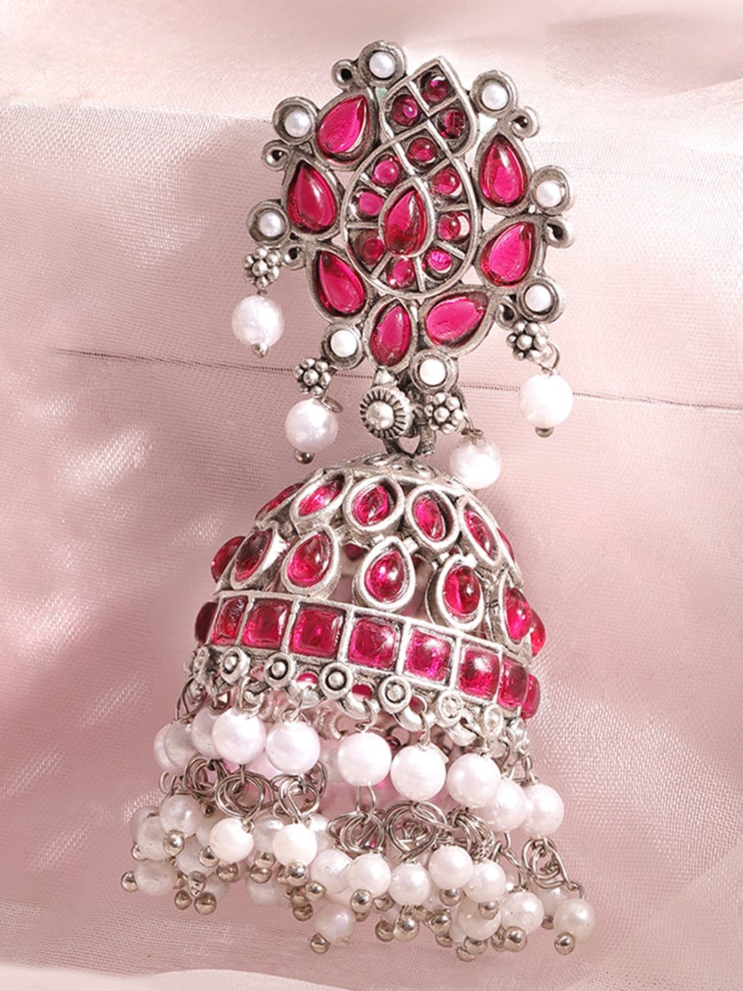 Rubans Oxidized Elegance Pink Stone Jhumka Earrings Earrings