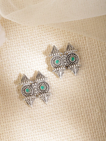 Rubans Oxidized Handcrafted Studs in Green Stones Earrings