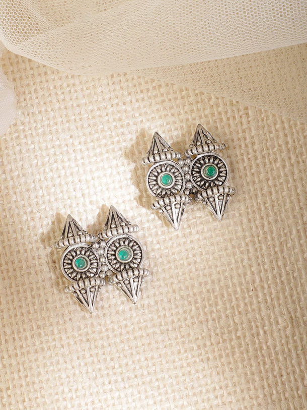 Rubans Oxidized Handcrafted Studs in Green Stones Earrings