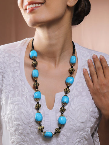 Rubans Oxidized Multicolor Beaded Bohemian Necklace with Antique Gold Accents & Multicolor Beads for Women & Girls Necklace and Chains