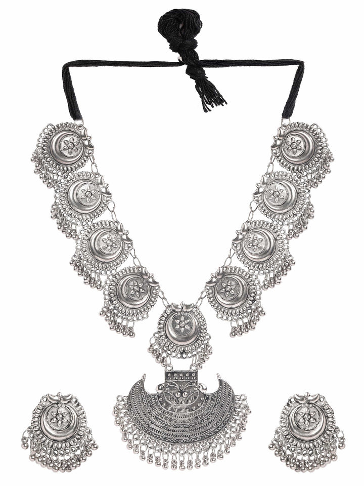 Rubans Oxidized Plated Ghungroo Beaded Crystal Statement Necklace Set Jewellery Sets