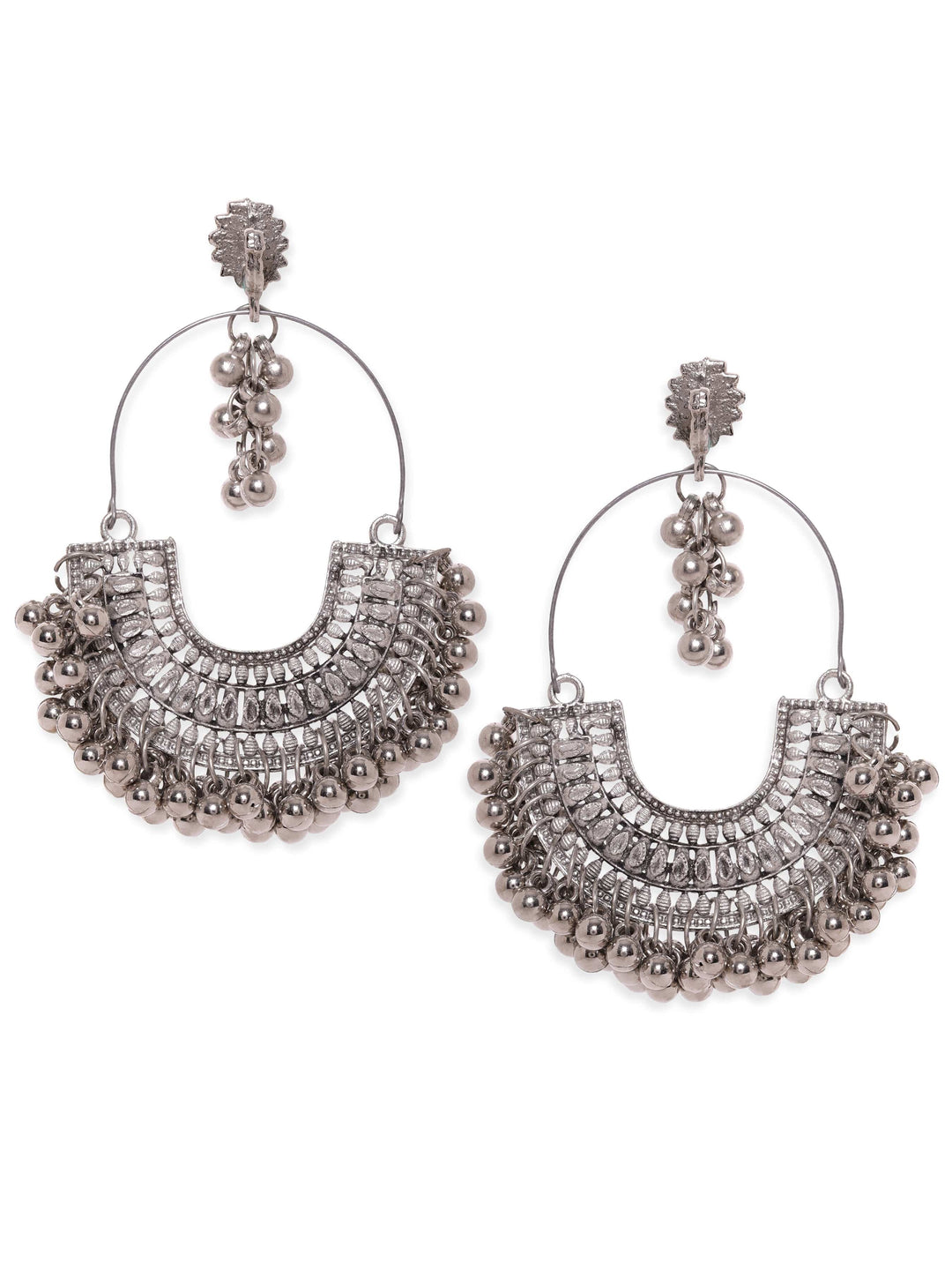 Rubans Oxidized Plated Peackok Motif Ghungroo Beaded Handcrafted Jhumka Earrings Earrings