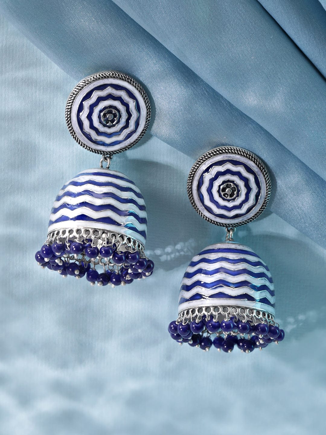 Geman Silver Blue Jhumka Earring