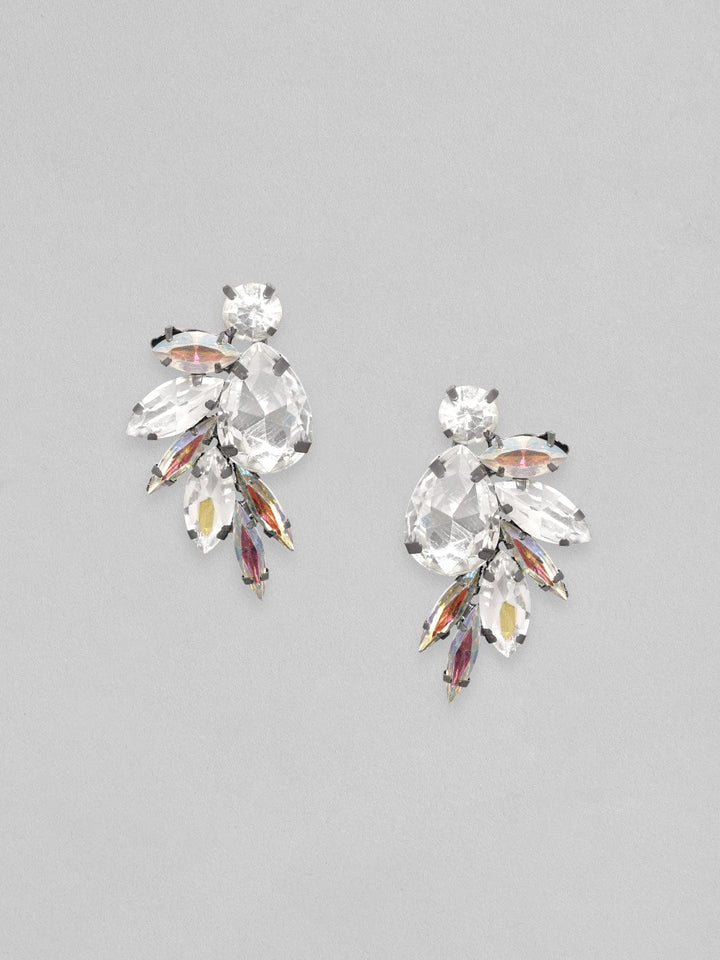 Rubans oxidized Silver Crystal Statement stud Earring Earrings