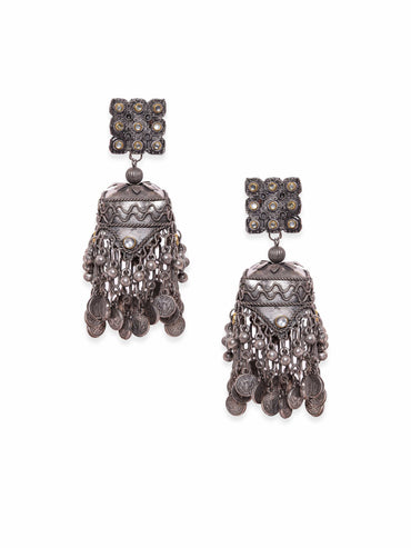 Rubans Oxidized silver pearl beaded statement Contemporary Jhumka Earrings Earrings