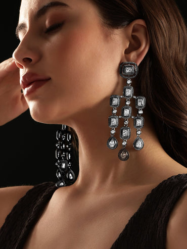 Rubans Oxidized Silver Plated Crystal Zirconia Chandelier Earrings Earrings