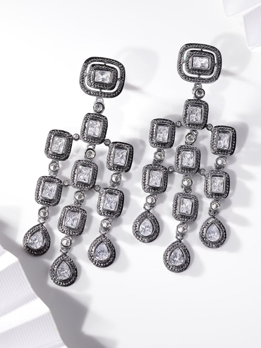 Rubans Oxidized Silver Plated Crystal Zirconia Chandelier Earrings Earrings