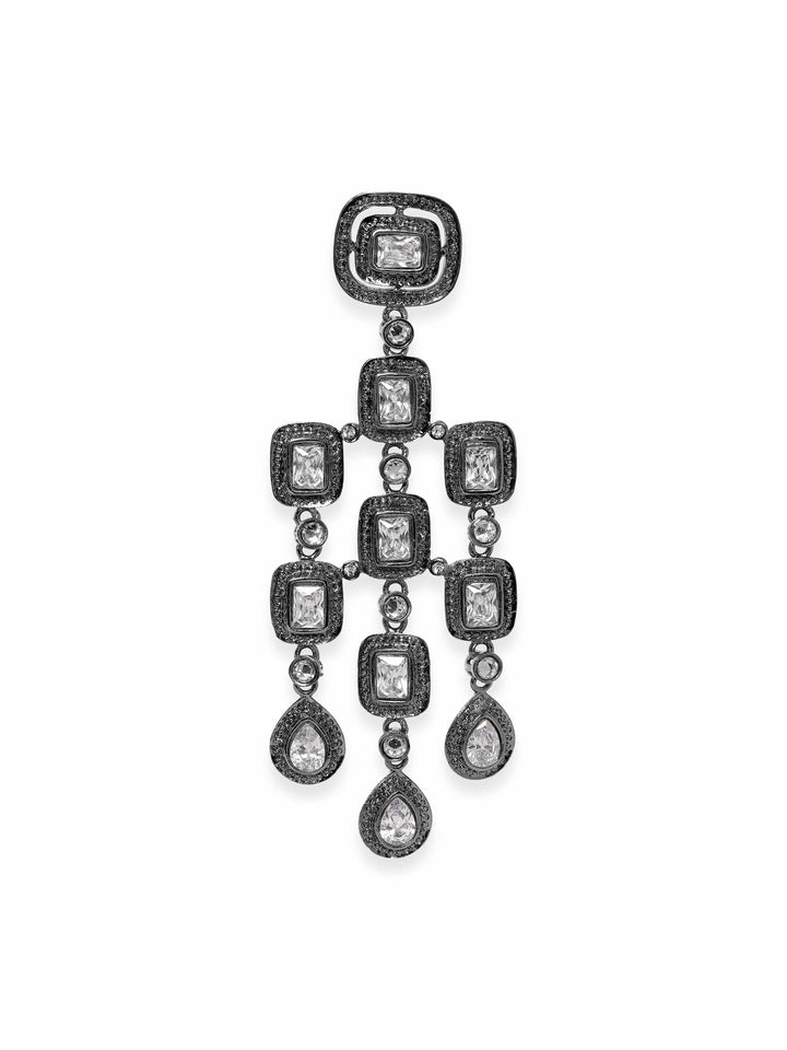 Rubans Oxidized Silver Plated Crystal Zirconia Chandelier Earrings Earrings