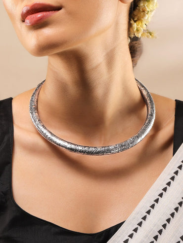 Rubans Oxidized Silver Plated Floral and Geometric Design Statement Choker Necklace Necklaces, Necklace Sets, Chains & Mangalsutra