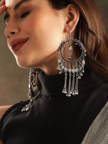 Rubans Oxidized silver Plated ghungroo dangle statement Earrings Earrings