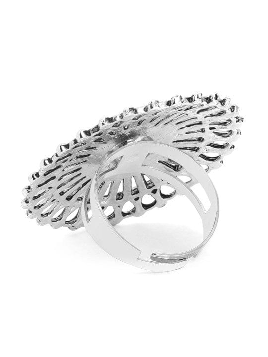 Rubans Oxidized Silver-Plated Handcrafted Adjustable Finger Ring Rings