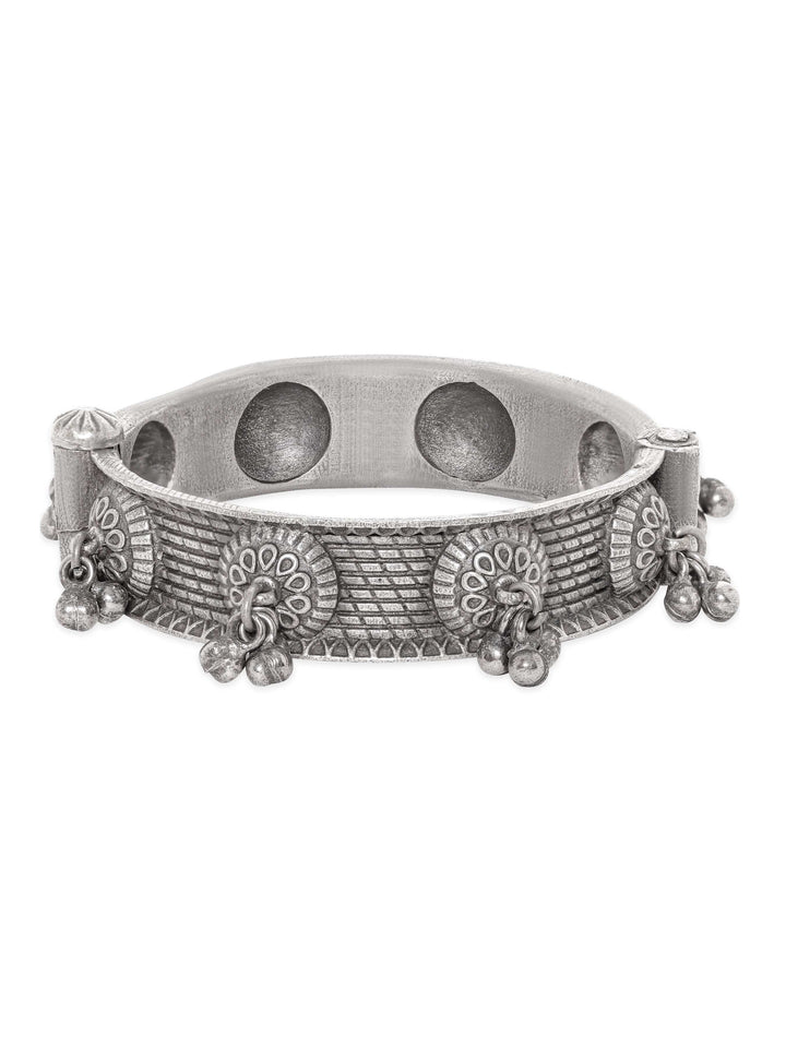 Rubans Oxidized Silver Plated Kada Bracelet with Ghungroo Embellishments Bangles & Bracelets