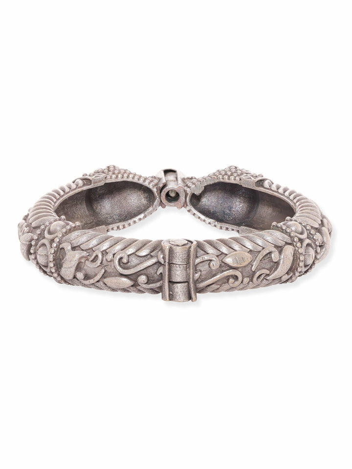 Rubans Oxidized Silver Plated Kada Bracelet with Peacock Motif Bangles & Bracelets