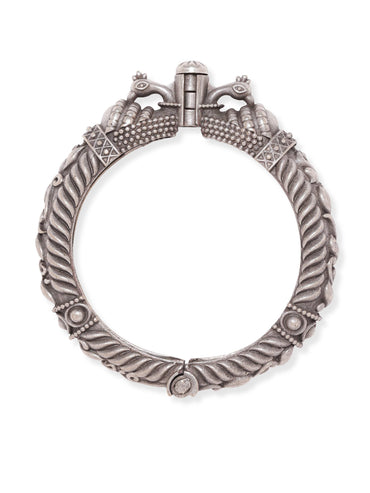 Rubans Oxidized Silver Plated Kada Bracelet with Peacock Motif Bangles & Bracelets