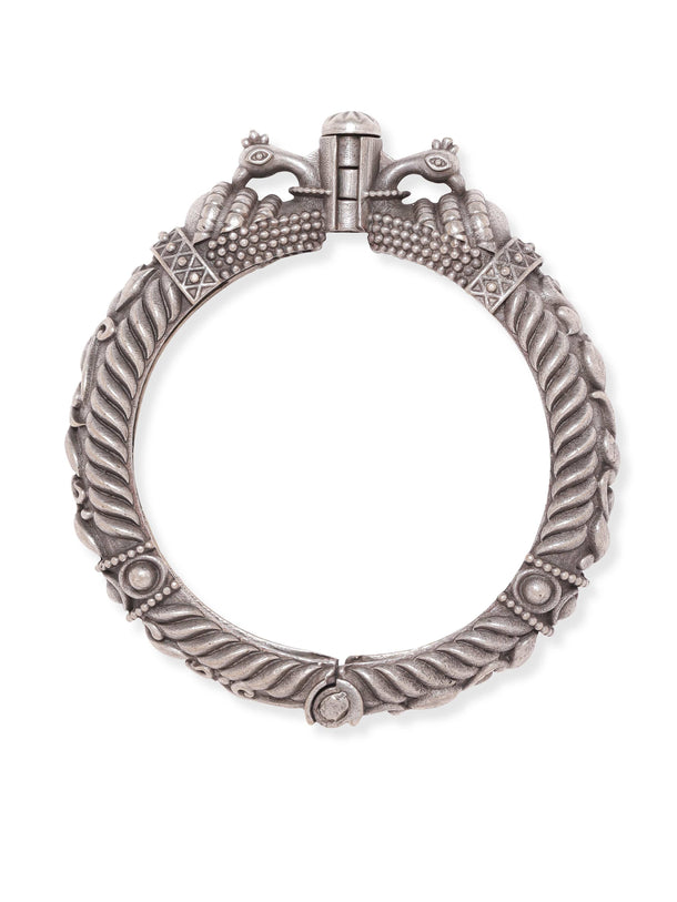 Rubans Oxidized Silver Plated Kada Bracelet with Peacock Motif Bangles & Bracelets