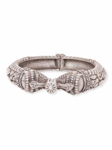 Rubans Oxidized Silver Plated Kada Bracelet with Peacock Motif Bangles & Bracelets