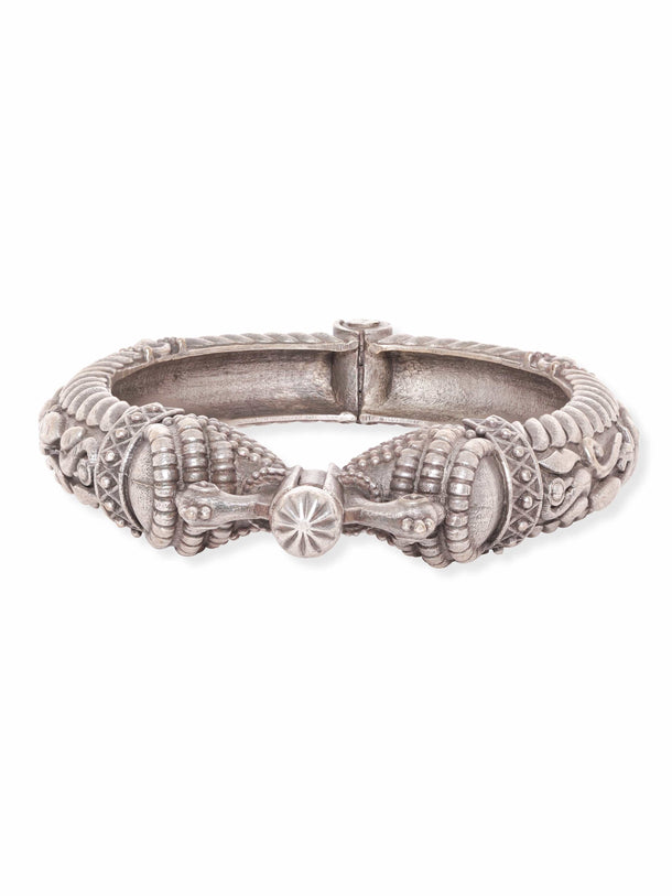 Rubans Oxidized Silver Plated Kada Bracelet with Peacock Motif Bangles & Bracelets