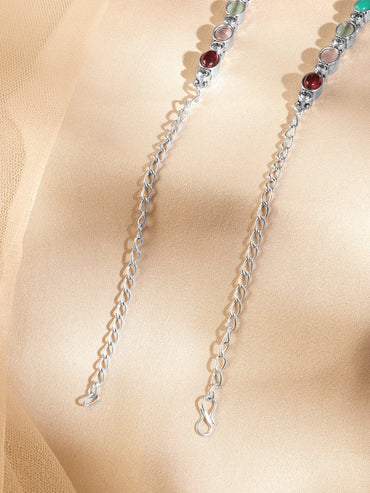 Rubans Oxidized Silver-Plated Multicolor Stone Studded Divine Lakshmi Motif Necklace with Pearl Accents Necklace & Chains